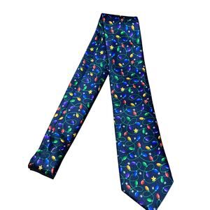Noel Men's Navy blue necktie with multicolored Christmas lights